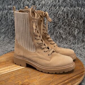 SAM EDELMAN Lydell Beige Suede Lace Up Combat Boots Size 7 M